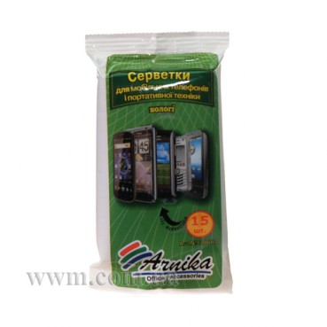 Салфетки ARNIKA универсальные для мобильных устройств, мягкая упаковка 15шт (30664)