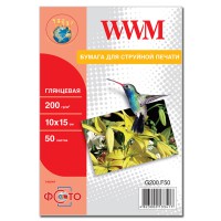 Фотопапір WWM Глянсовий 200Г/м кв, 10см x 15см, 50л (G200.F50)