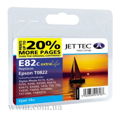 Картридж JetTec для Epson Stylus Photo R270/T50/TX650 аналог C13T08224A10/C13T11224A10 Cyan (110E008202)
