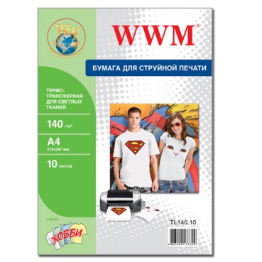 Термотрансфер WWM для світлих тканин 140г / м кв, A4, 10л (TL140.10)