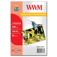 Фотопапір WWM Глянсовий 200Г/м кв, 10см x 15см, 20л (G200.F20/C)