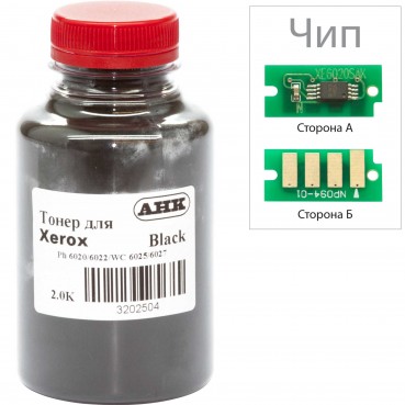Тонер + чіп АНК для Xerox Phaser 6020/6022, WC 6025 ( тонер АНК, чип АНК) бутль 60г Black (3202499)