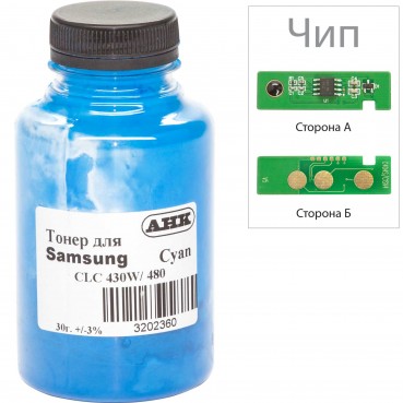 Тонер + чіп АНК для Samsung SL-C430 ( тонер АНК, чип АНК) бутль 30г Cyan (3202629)