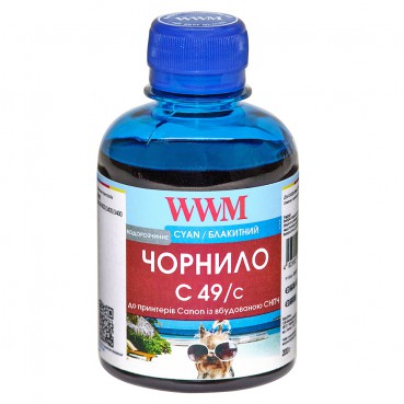 Чорнило WWM GI-490C для Canon Pixma G1400/2400/3400 200г Cyan водорозчинне (C49/C)