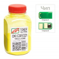 Тонер + чіп АНК для OKI C301/321 ( тонер АНК, чип АНК) бутль 50г Yellow (1505328)