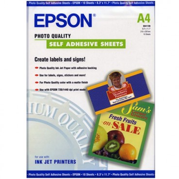 Бумага Epson A4 Photo Quality Self Adhesive Sheet, 10л. (C13S041106)