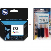 Картридж HP Deskjet 2130 HP №123 Color + Заправочный набор Color (Set123C-inkHP)