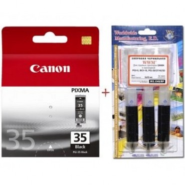 Картридж Canon для Pixma iP1800/iP1900/iP2600 PG-35Bk + Заправочный набор Black (Set35-inkB)