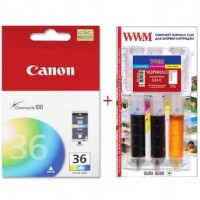 Картридж Canon Pixma iP100 CLI-36C + Заправочный набор Color (Set36-inkC)