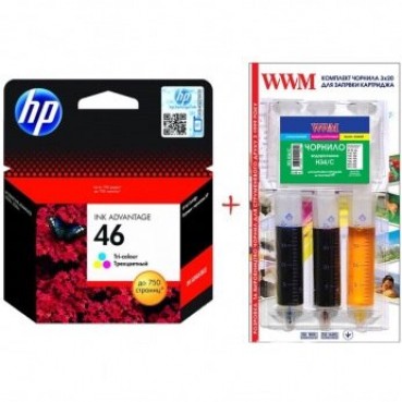 Картридж HP для Deskjet Ink Advantage 2520 HP 46 + Заправочный набор Color (Set46hp-inkC)